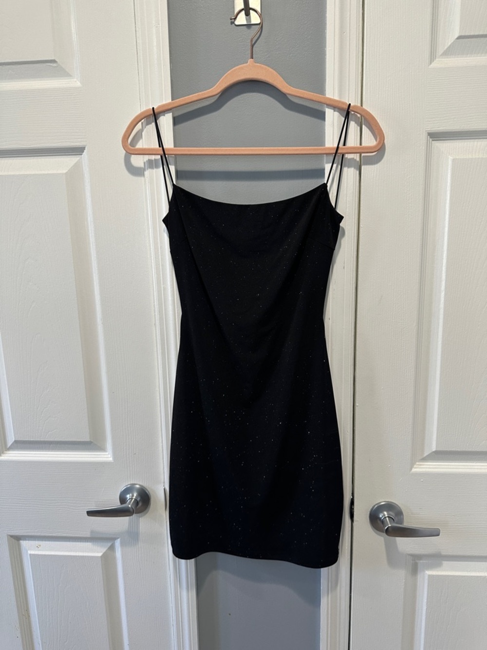 Black Sparkle Slip Dress with Spaghetti Straps